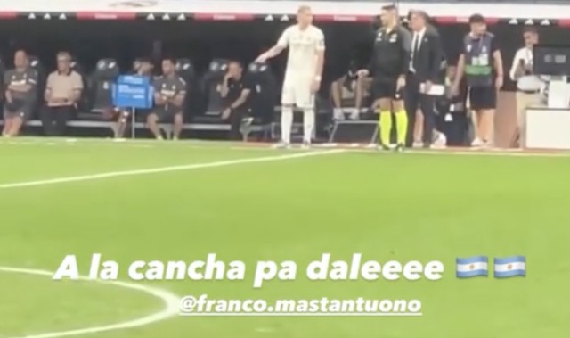 F1车手科拉平托现身伯纳乌，为马斯坦托诺皇马首秀送上祝福